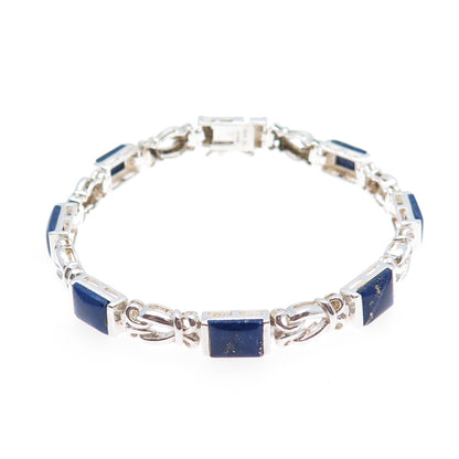 ROSS SIMONS 925 Sterling Silver Vintage Real Lapis Swirl Link Bracelet 7.25"
