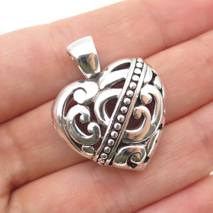 ANNIKA WITT 925 Sterling Silver Vintage Ornate Heart Oxidized Charm Pendant