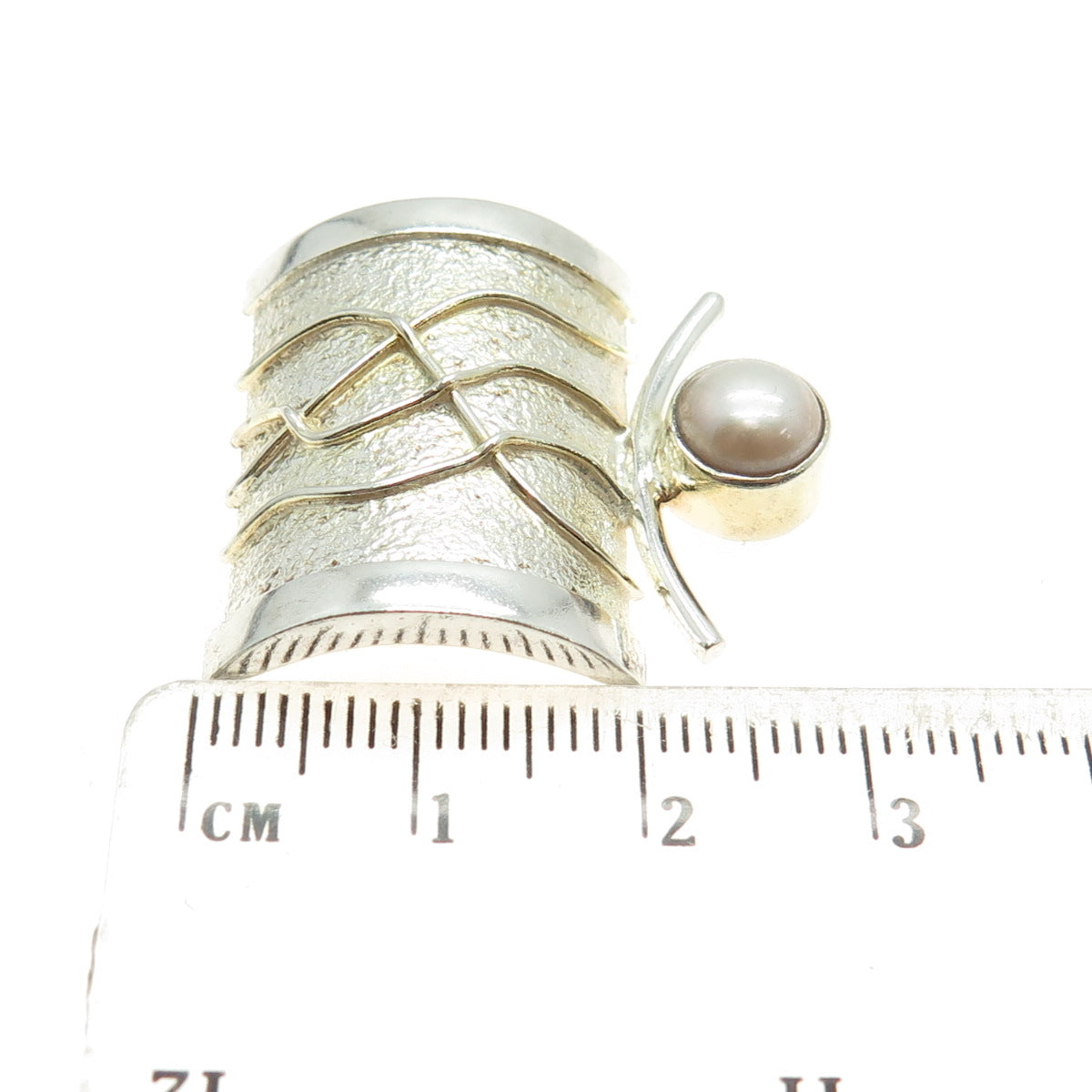 925 Sterling Silver Vintage Real Pearl Modernist Pin Brooch