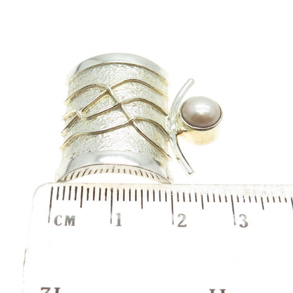 925 Sterling Silver Vintage Real Pearl Modernist Pin Brooch