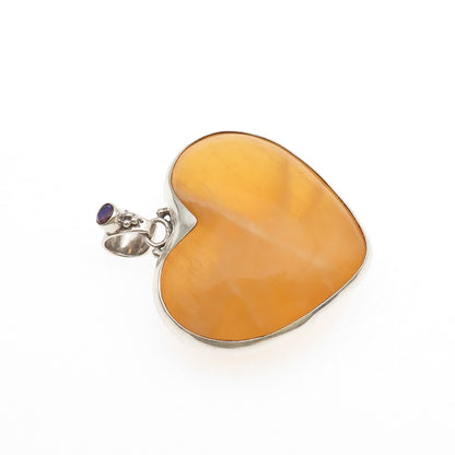 Sajen 925 Sterling Vintage Real Calcite Mystic Quartz Heart Large 36.4g Pendant