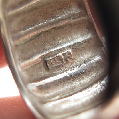 925 Sterling Silver Vintage Modernist Ribbed Dome Oxidized Ring Size 6.5