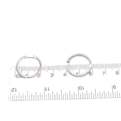 925 Sterling Silver Real Round-Cut Diamond In & Out Hoop Earrings