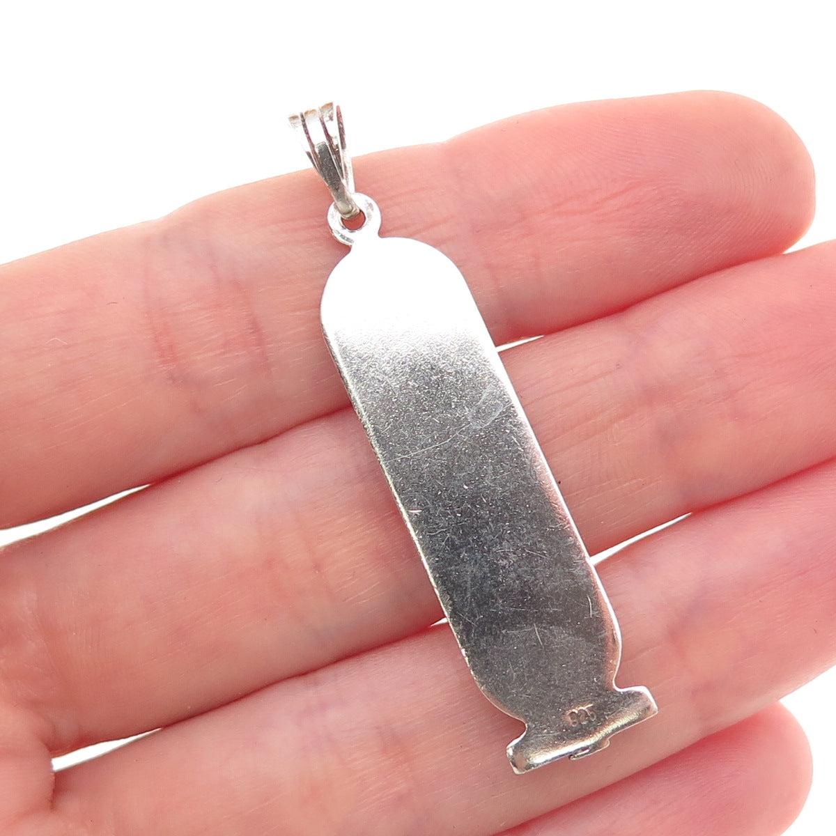 925 Sterling Silver Vintage Egyptian Cartouche Oxidized Charm Pendant