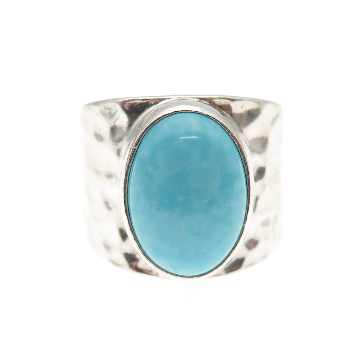 Shube 925 Sterling Silver Vintage Real Turquoise Hammered Ring Size 7.25