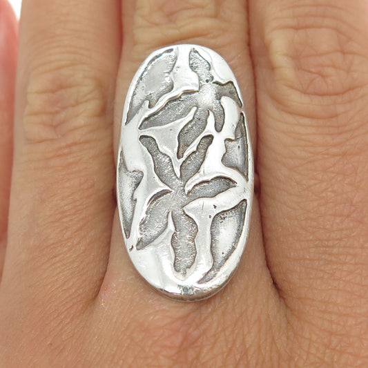 925 Sterling Silver Vintage Floral Statement Ring Size 7.25