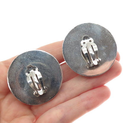 925 Sterling Silver 2-Tone Vintage Mexico Modernist Dome Clip On Earrings