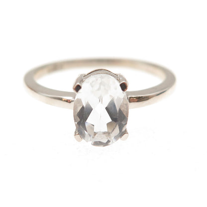 Dazzlers 925 Sterling Silver Real Oval-Cut White Topaz Engagement Ring Size 7