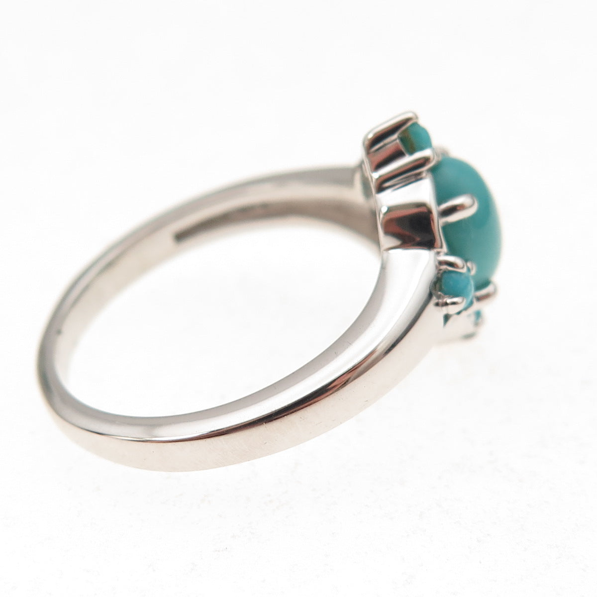 925 Sterling Silver Real Sleeping Beauty Turquoise Floral Ring Size 8