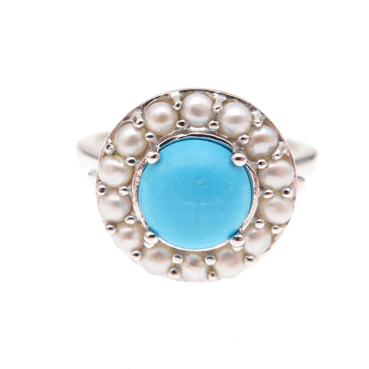925 Sterling Silver Real Turquoise & Pearl Ring Size 8