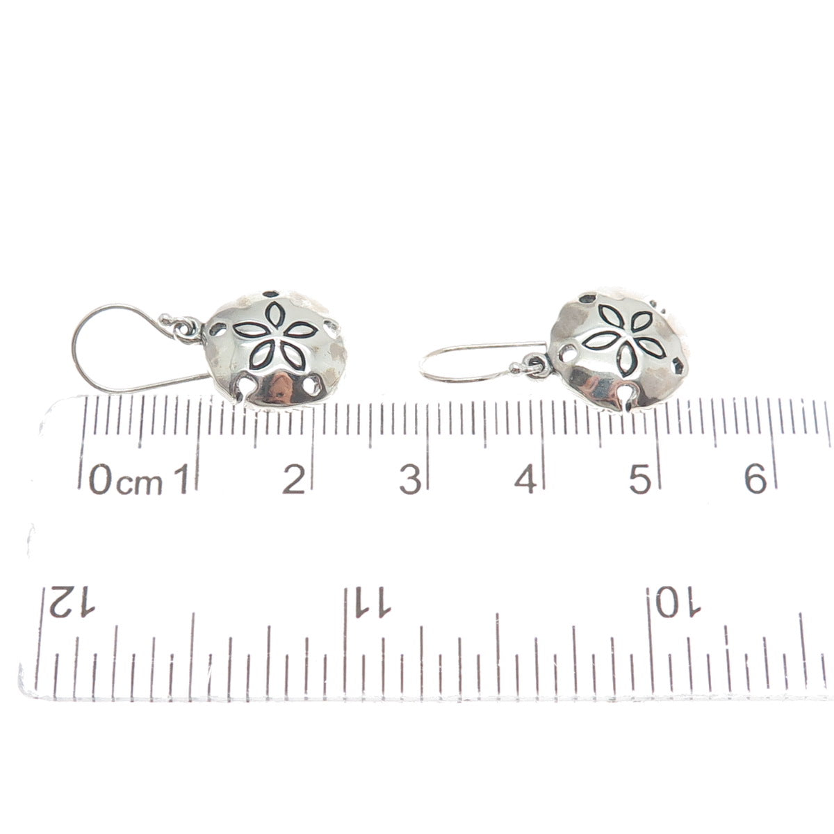 INDIGO 925 Sterling Silver Vintage Sand Dollar Oxidized Dangle Earrings