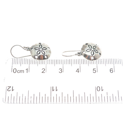 INDIGO 925 Sterling Silver Vintage Sand Dollar Oxidized Dangle Earrings