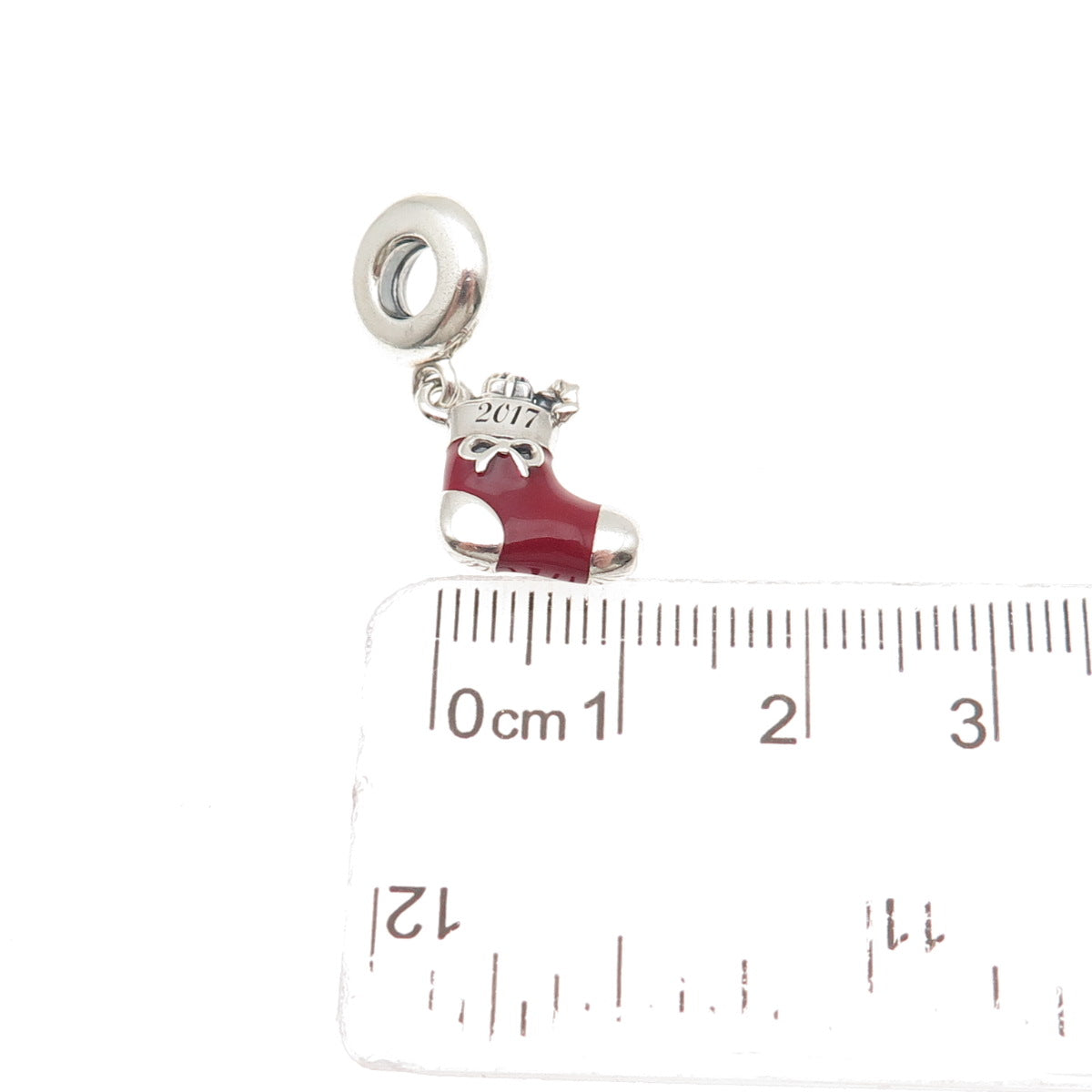PANDORA 925 Sterling Silver Enamel 2017 Christmas Stocking Dangle Charm