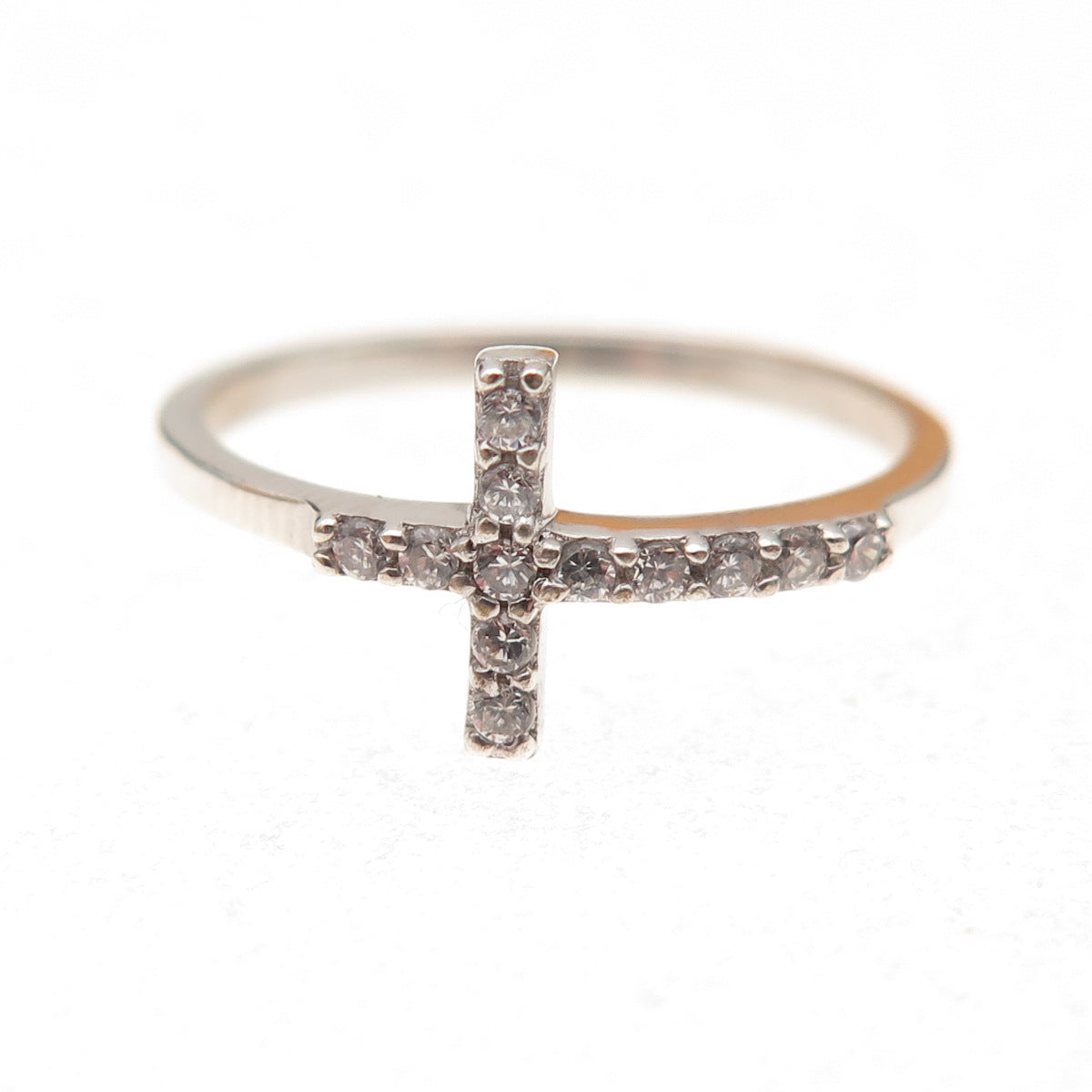 925 Sterling Silver Round-Cut C Z Cross Ring Size 7.25