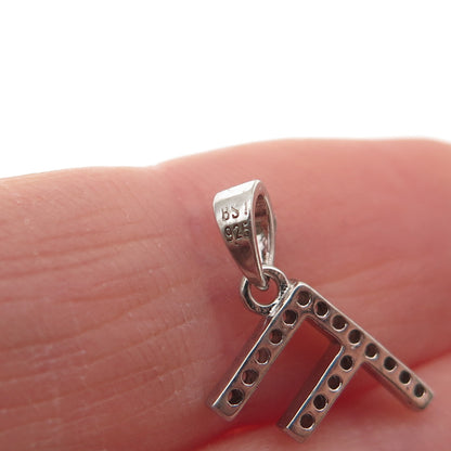 925 Sterling Silver Round-Cut C Z Letter F Initial Mini Charm Pendant