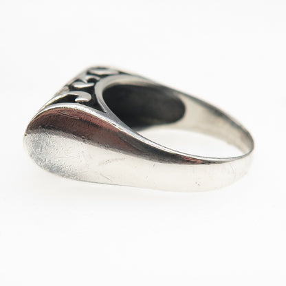 925 Sterling Silver Vintage Modernist Heart Oxidized Ring Size 8