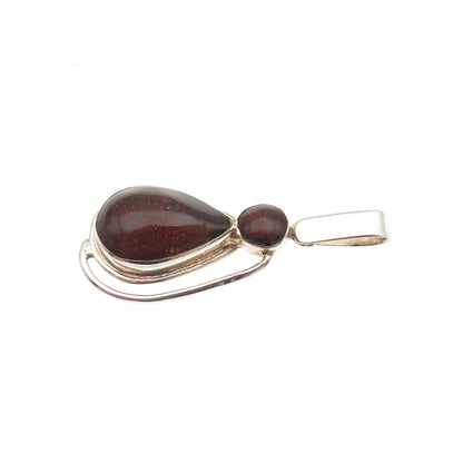925 Sterling Silver Vintage Real Amber Modernist Teardrop Charm Pendant