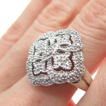 CHUCK CLEMENCY 925 Sterling Silver Real Diamond Cross Sparkle Ring Size 9.25