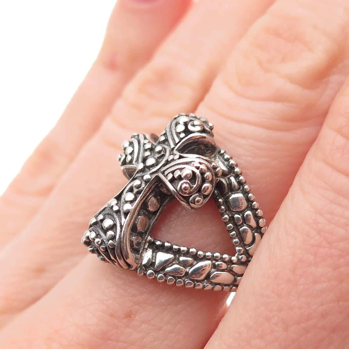 SARDA 925 Sterling Silver Vintage Cross Granulated Oxidized Ring Size 8.25
