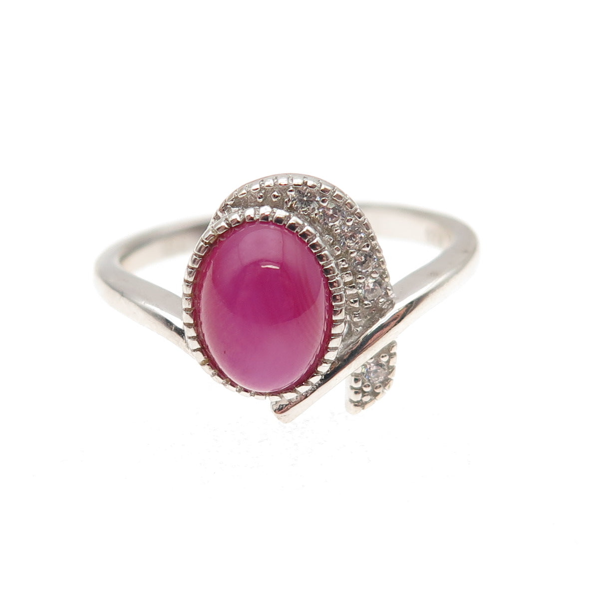 925 Sterling Silver Real Ruby & C Z Modernist Ring Size 7