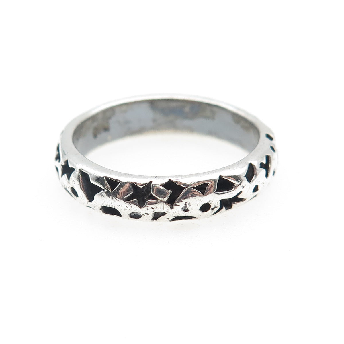 925 Sterling Silver Vintage Modernist Celestial Oxidized Band Ring Size 9.75