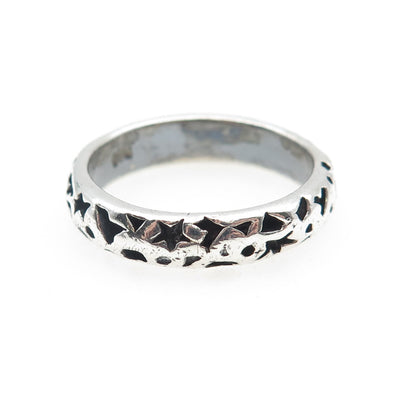 925 Sterling Silver Vintage Modernist Celestial Oxidized Band Ring Size 9.75