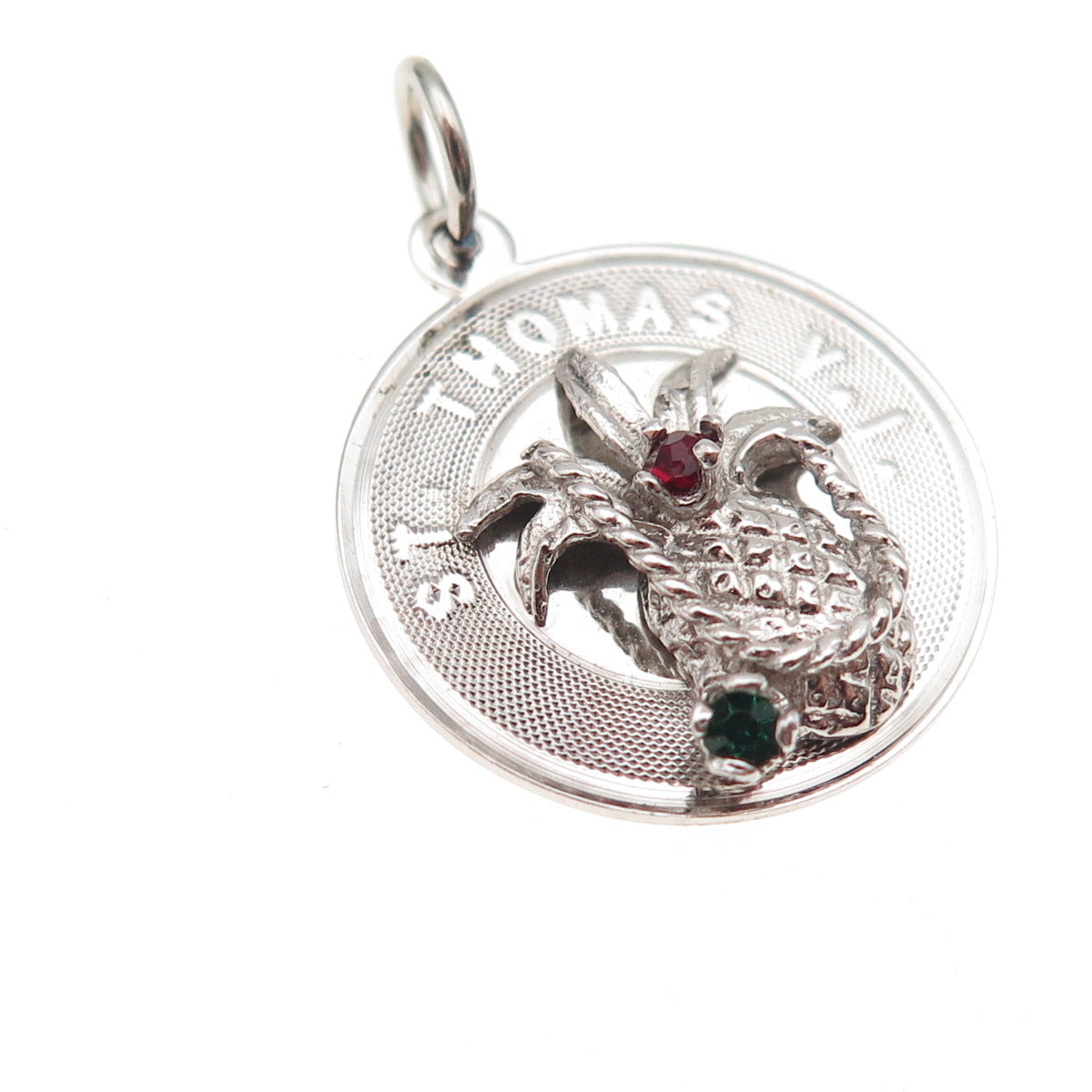 925 Sterling Silver Vintage Rhinestone St. Thomas VI Mini Charm Pendant