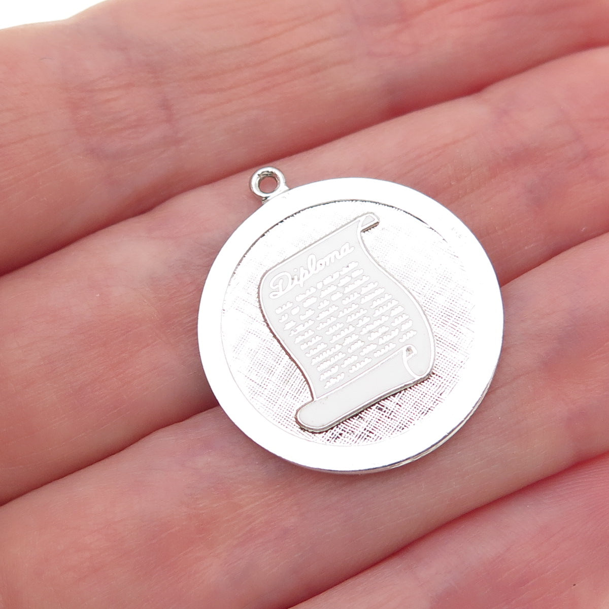 925 Sterling Silver Vintage Enamel Diploma Charm Pendant