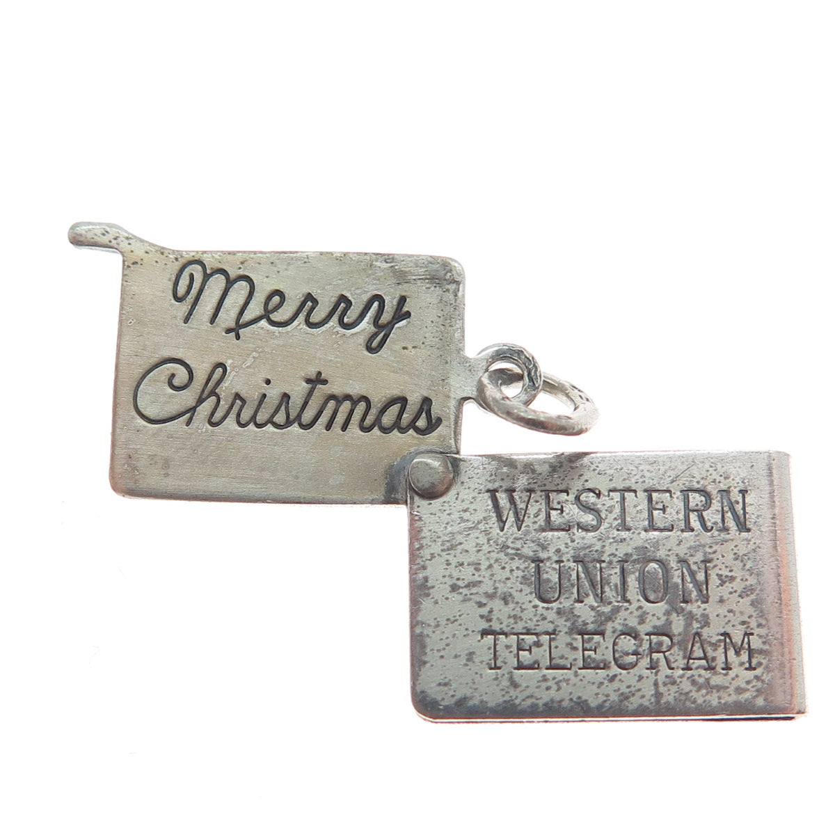BEAU 925 Sterling Vintage Western Union Telegram Merry Christmas Charm Pendant