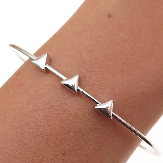 Sun 925 Sterling Silver Vintage Triangle Adjustable Cuff Bracelet 6.5"