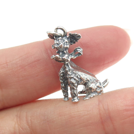 925 Sterling Silver Vintage French Poodle Dog 3D Charm Pendant