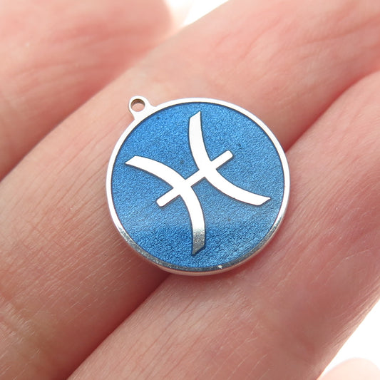 TOKEMOTI 925 Sterling Silver Enamel Pisces Zodiac Sign Minimalist Charm Pendant