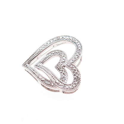 925 Sterling Silver Real Round-Cut Diamond Heart Minimalist Slide Pendant