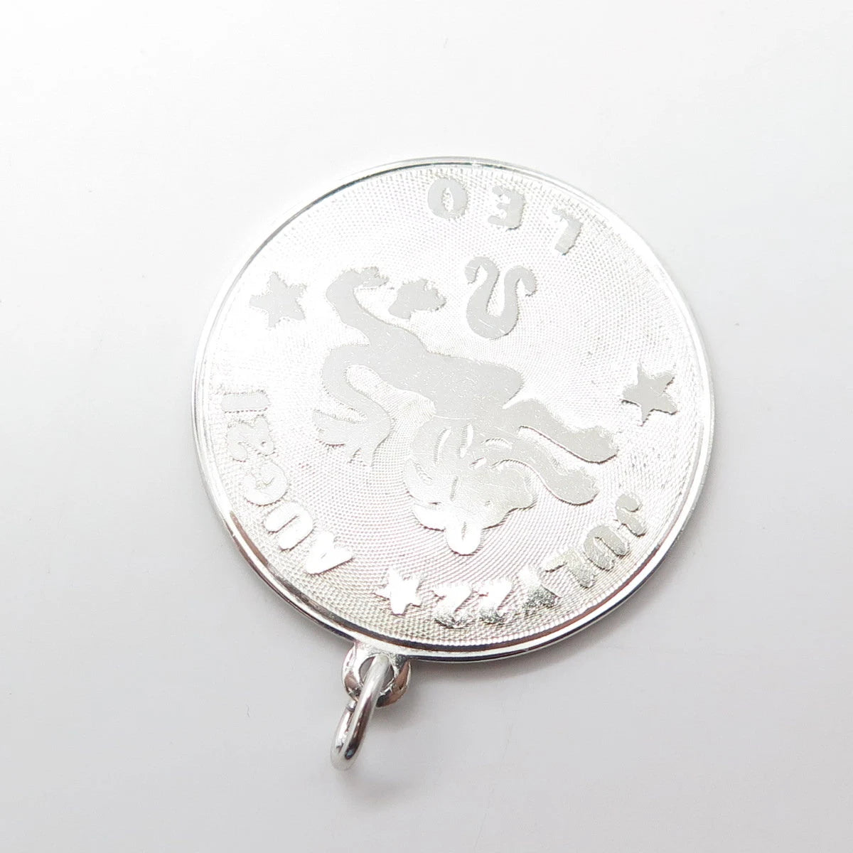 ELCO 925 Sterling Silver Vintage Leo Zodiac Sign Round Medal Pendant