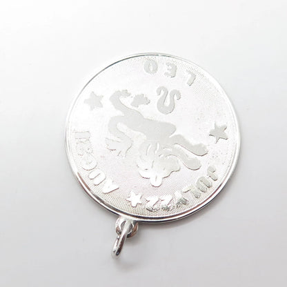 ELCO 925 Sterling Silver Vintage Leo Zodiac Sign Round Medal Pendant