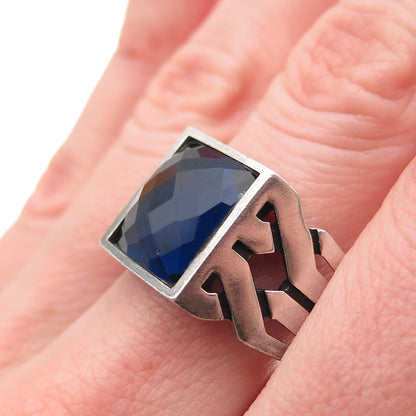 CHIMODA 925 Sterling Silver Blue Glass Woven Oxidized Ring Size 11.75