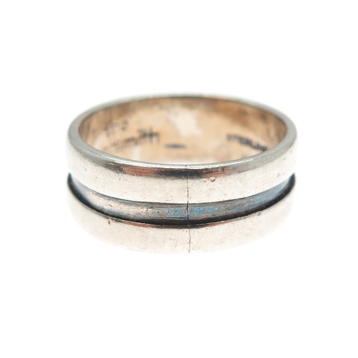 THE SILVERSMITH Sterling Silver Vintage Modernist Oxidized Band Ring Size 7.25