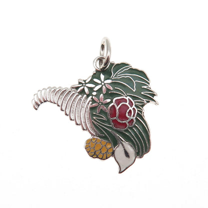 925 Sterling Silver Vintage Enamel Flower Bouquet Mini Charm Pendant