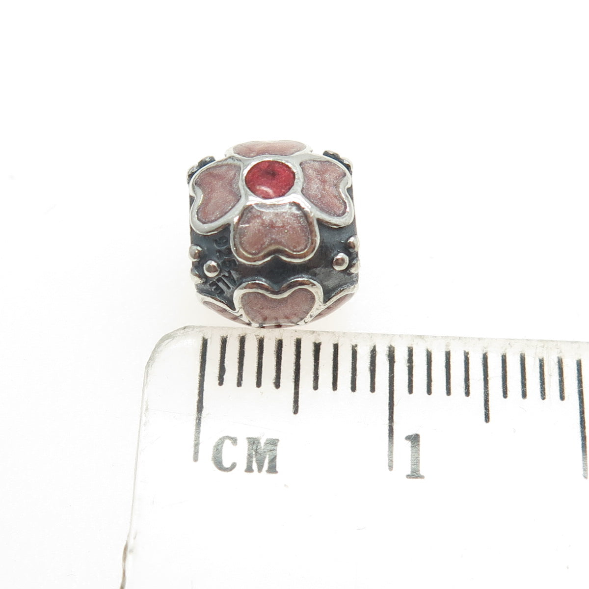 PANDORA 925 Sterling Silver Pink & Red Enamel Daisy Flower Bead Charm