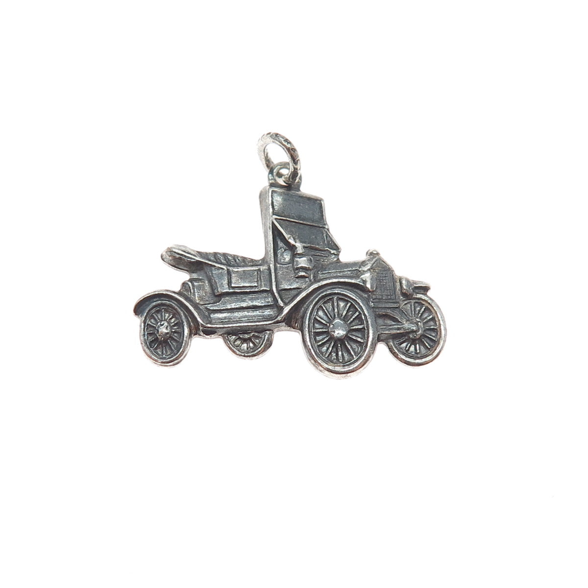 925 Sterling Silver Vintage Retro Car Oxidized Minimalist Charm Pendant