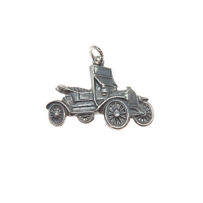 925 Sterling Silver Vintage Retro Car Oxidized Minimalist Charm Pendant