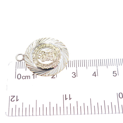 925 Sterling Silver 2-Tone Vintage Aztec Symbol Charm Pendant