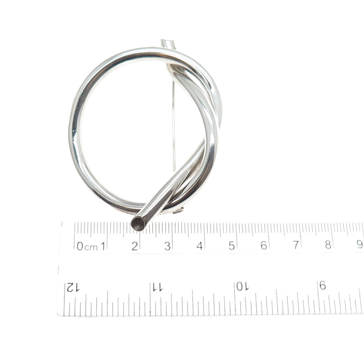 925 Sterling Silver Vintage Modernist Heart Knot Hollow Pin Brooch