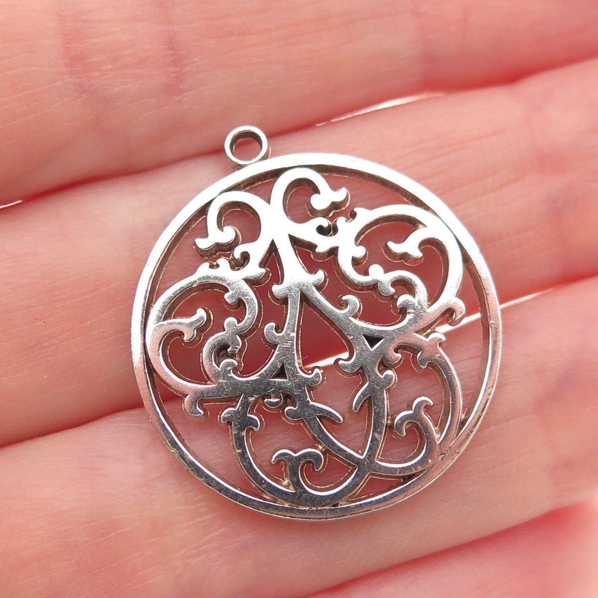 IC James Craig 925 Sterling Silver Vintage Modernist Ornate Floral Charm Pendant