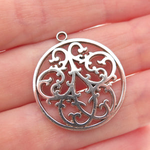 IC James Craig 925 Sterling Silver Vintage Modernist Ornate Floral Charm Pendant