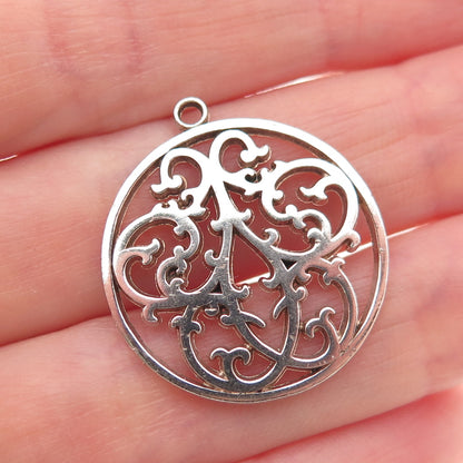 IC James Craig 925 Sterling Silver Vintage Modernist Ornate Floral Charm Pendant