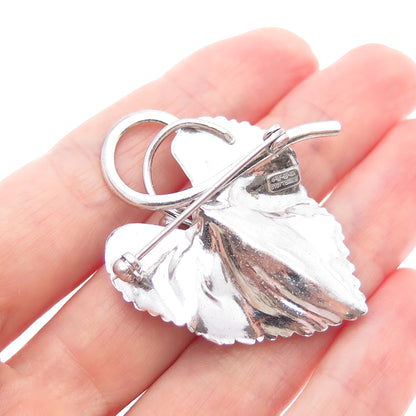 CARL ART 925 Sterling Silver Vintage Rhinestone Floral Leaf Pin Brooch