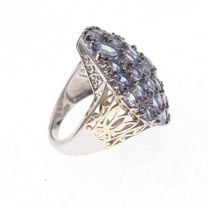 Chuck Clemency 925 Sterling Silver 2-Tone Real Oval-Cut Tanzanite Ring Size 8.25