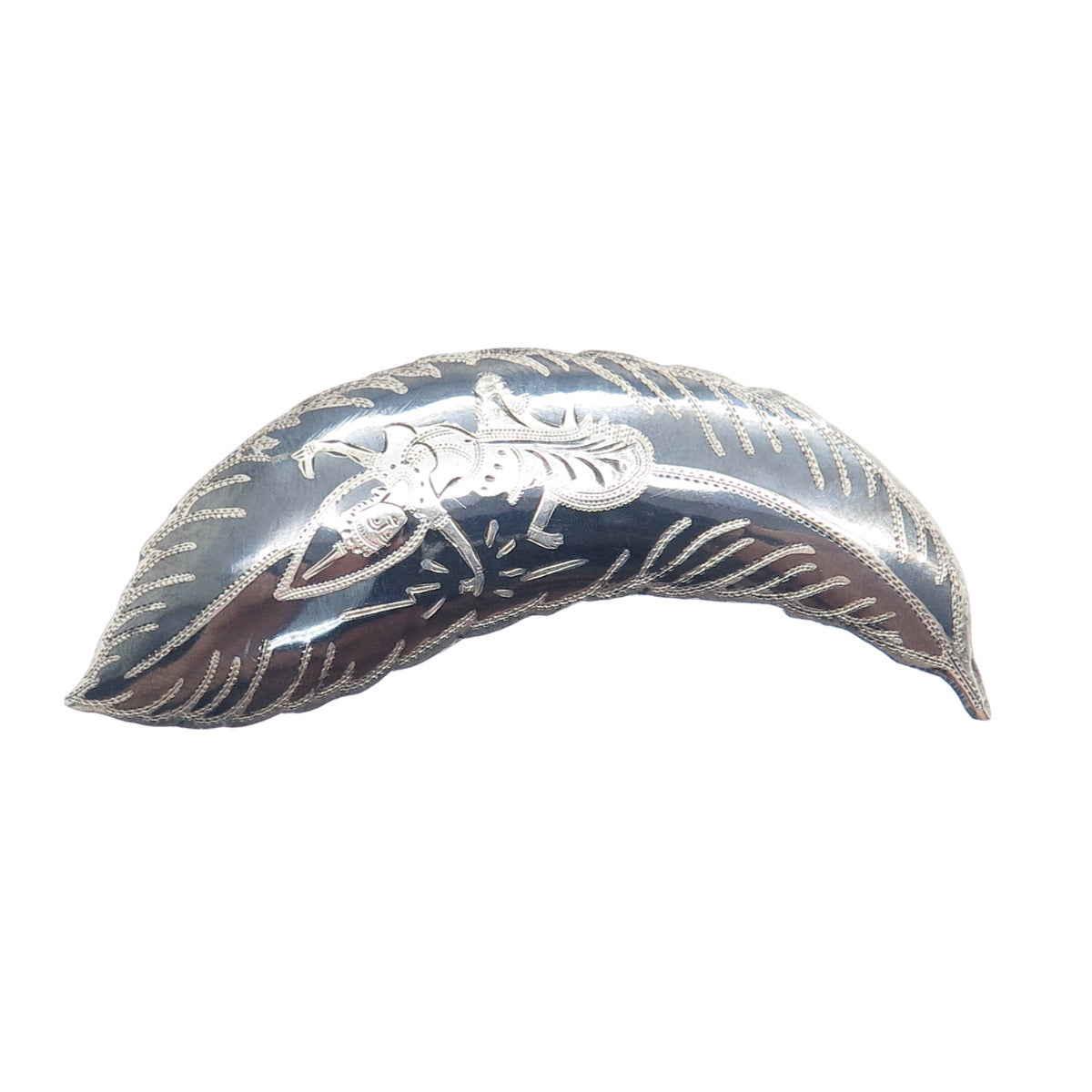 925 Sterling Silver Antique Siam Niello Hindu Goddess Feather Pin Brooch