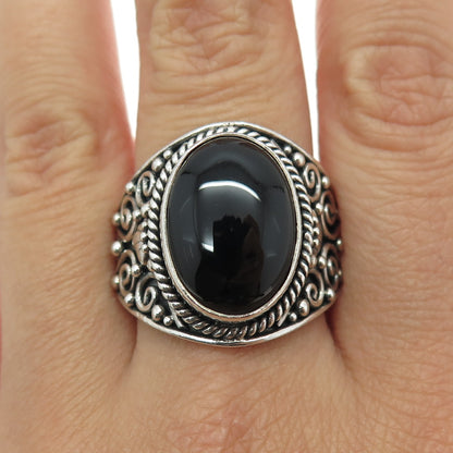 SUARTI BALI 925 Sterling Silver Vintage Real Black Onyx Spiral Ring Size 10.25